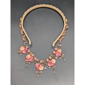 Colleen Toland Floral Draped Headband Beaded Lucite Flower Pink Boho Vintage